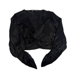 Zara Half Shirt Belly, Long Sleeve, Black, Size XS Womens